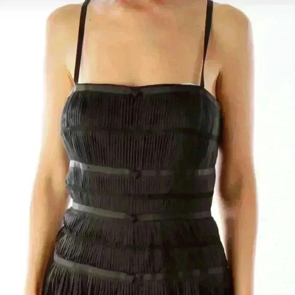 White House Black Market NWT Black Pleated Tiered Party Dress size 6